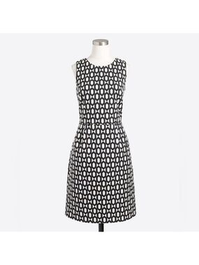 J. Crew Factory Women’s Pleated Sheath dress geometric Black & White jacquard 12